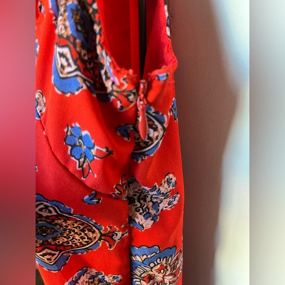 Paraphrase Red Floral Print Sheath Dress Size 8 Sleeveless Tie Neck Side Zip - Picture 5 of 8